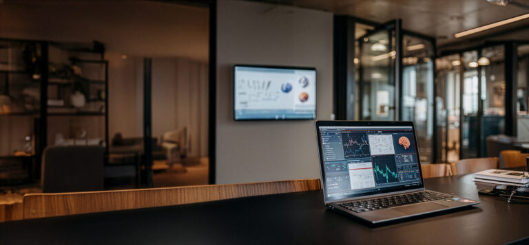 Computer in office overview.