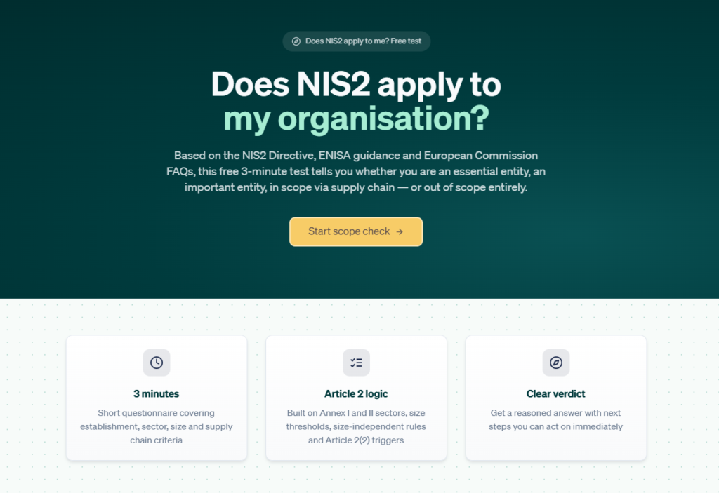 Free NIS2 scope test.