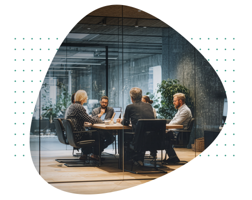 Teams meeting in modern office.